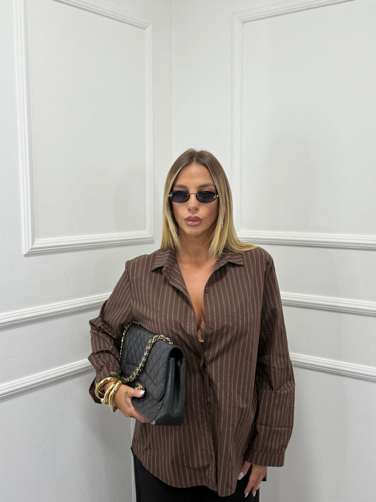 Camicia in cotone oversize a righe Today cioccolato