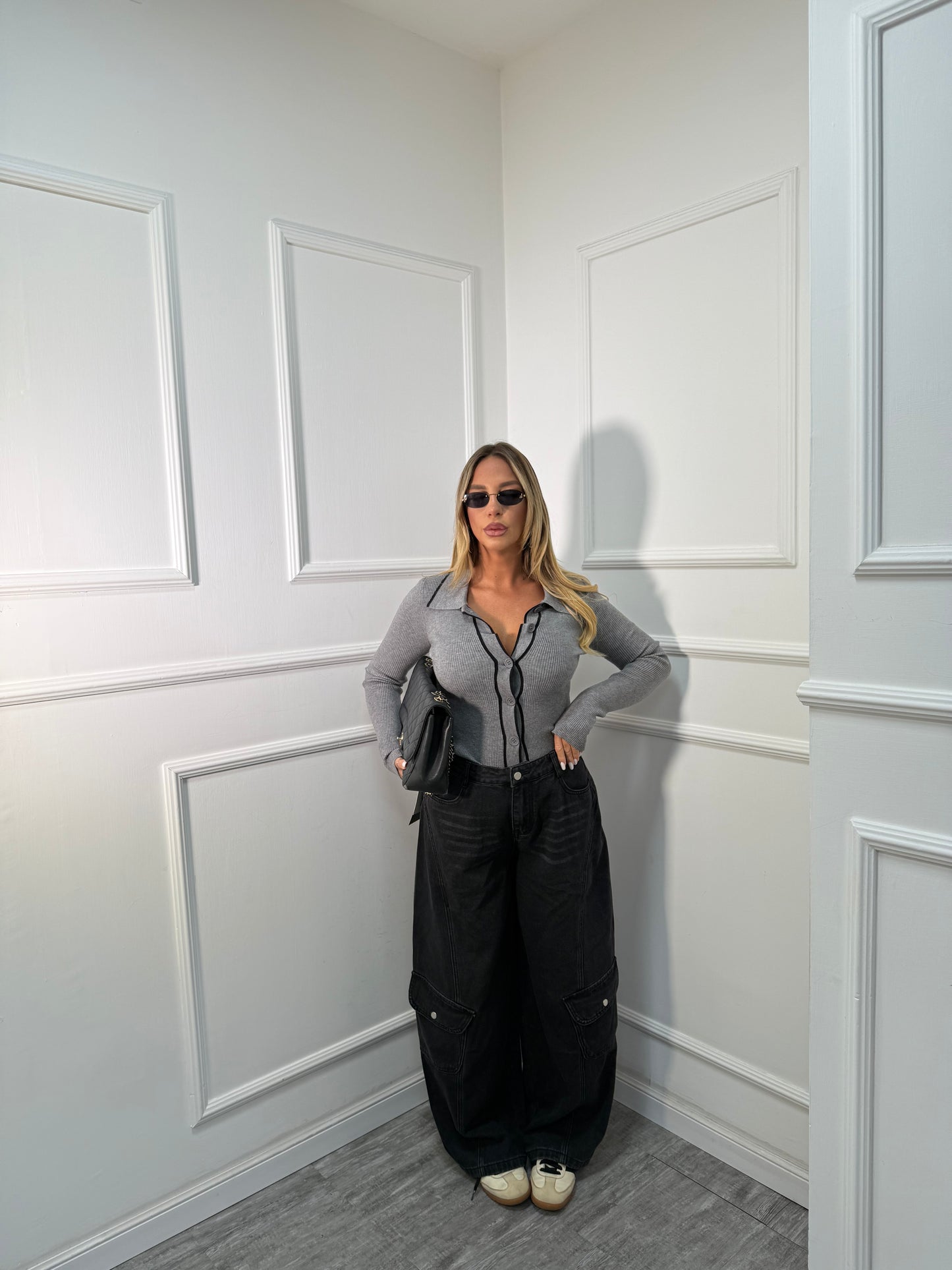 Jeans balloon multi tasche nero lc1218