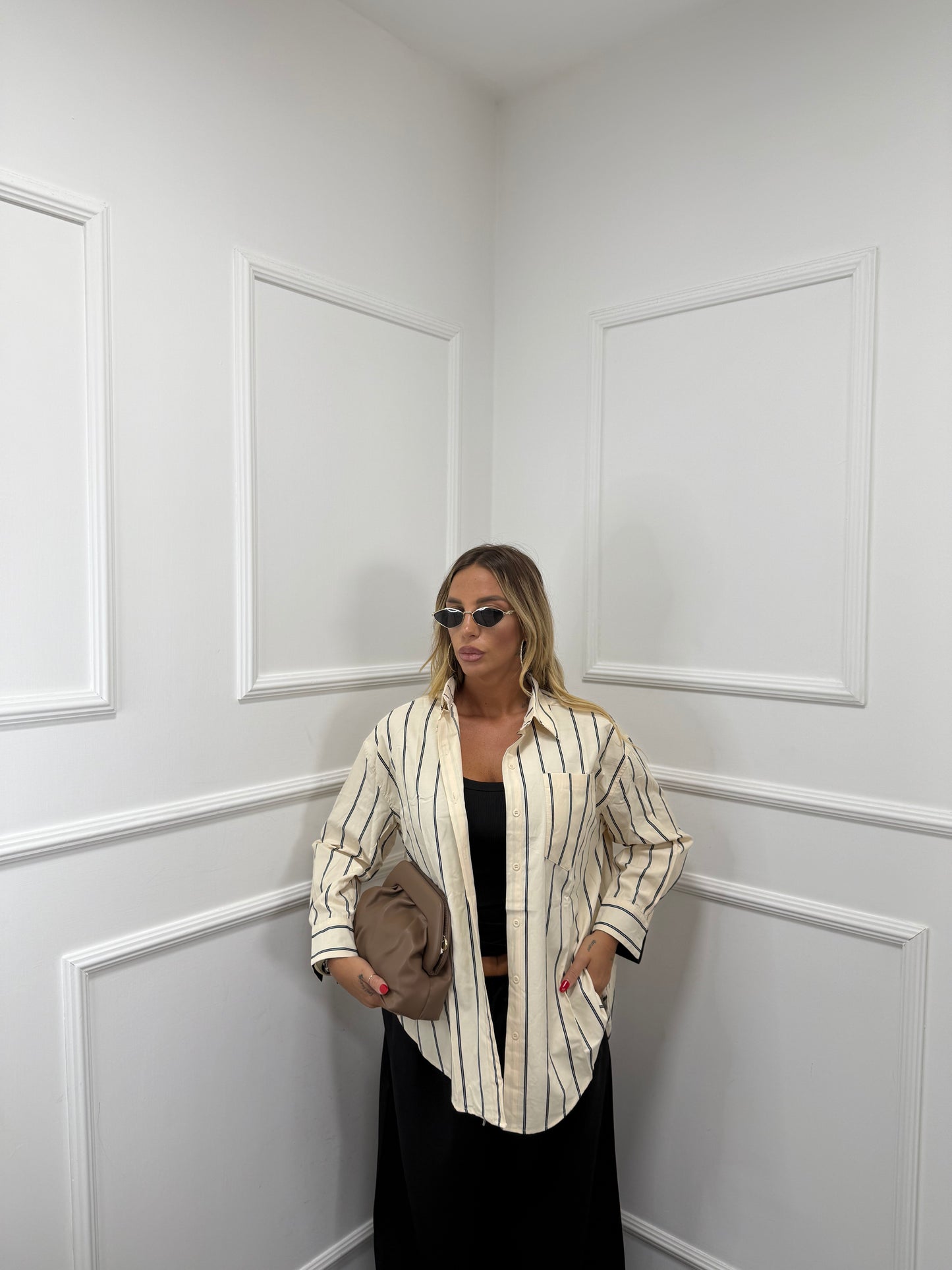 Camicia a righe Judith crema/nera 3302