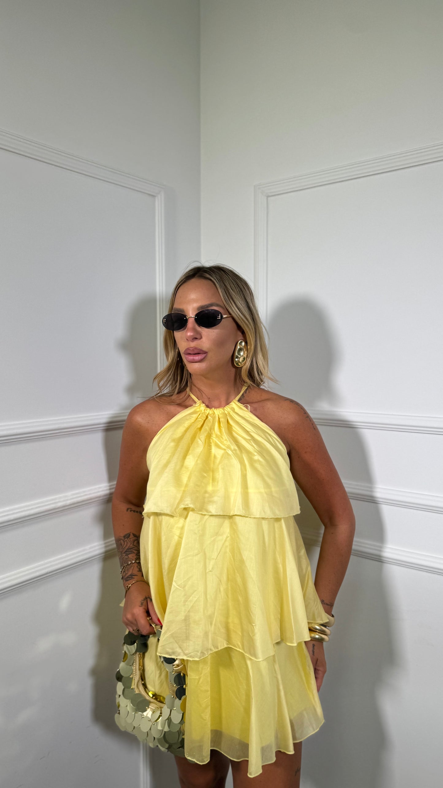 Abito corto con voilant in chiffon Holiday giallo 66935