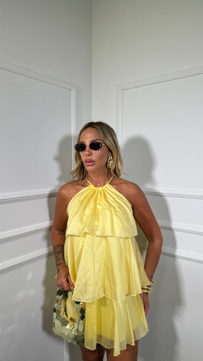 Abito corto con voilant in chiffon Holiday giallo 66935