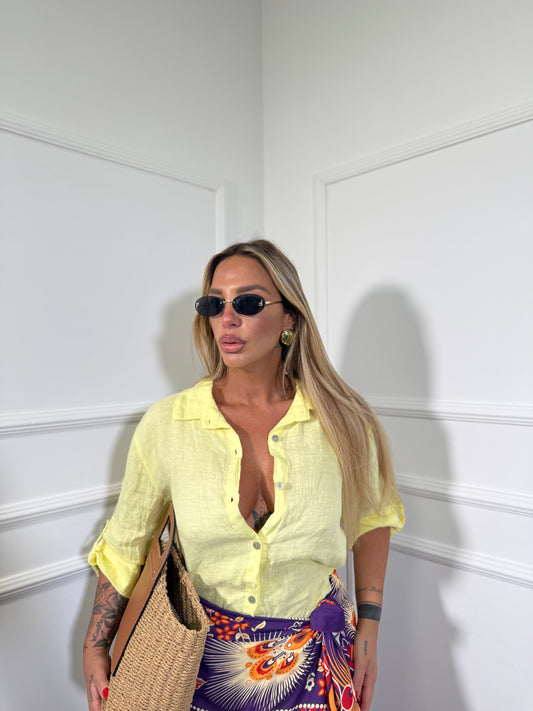 Camicia in lino Desert giallo lime 03168