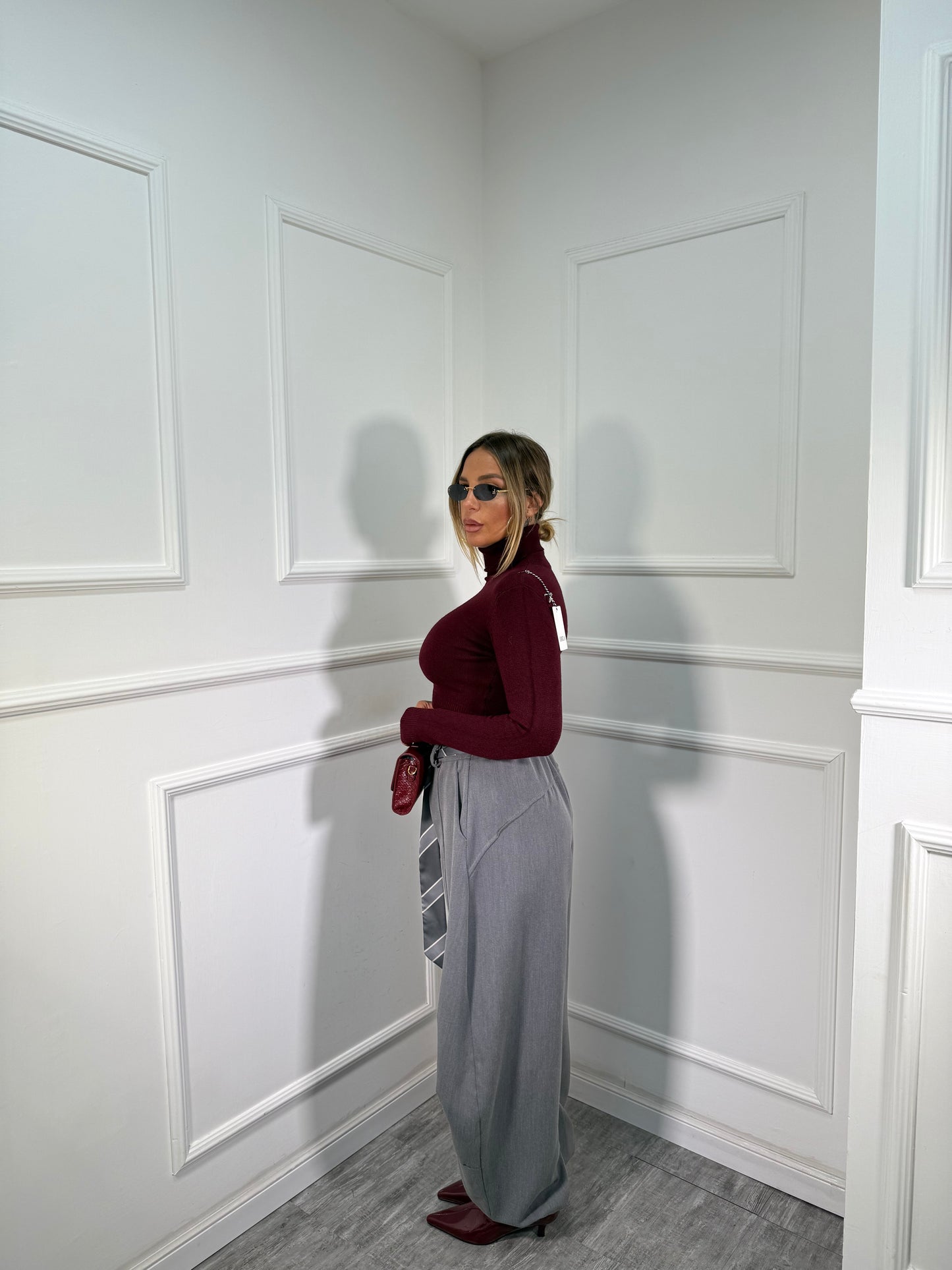 Pantaloni balloon con cravattino Allyson grigio my19589