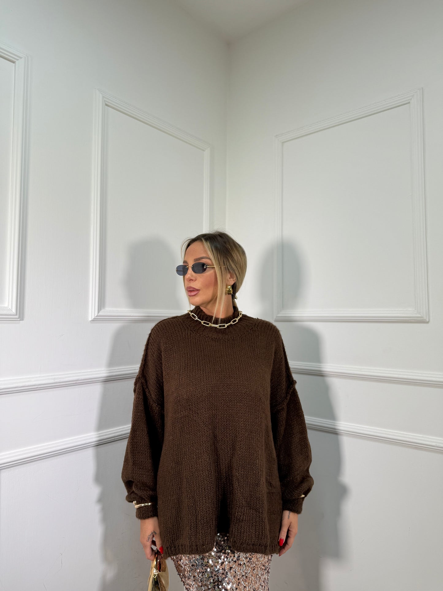 Maxipullover lana cotta Becky cioccolato 31150