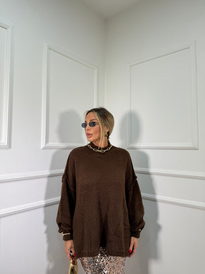 Maxipullover lana cotta Becky cioccolato 31150