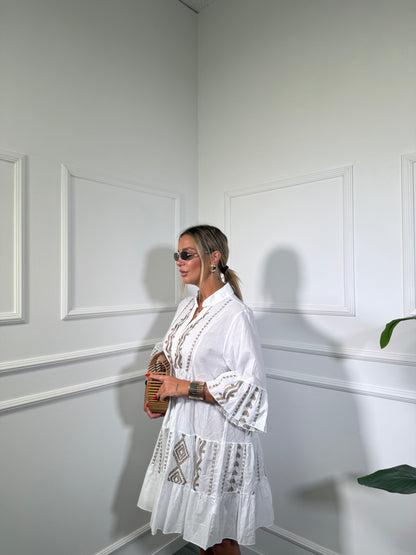 Abito caftano in cotone bianco h6060