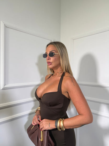 Abito midi in lycra Rochè cioccolato 20399