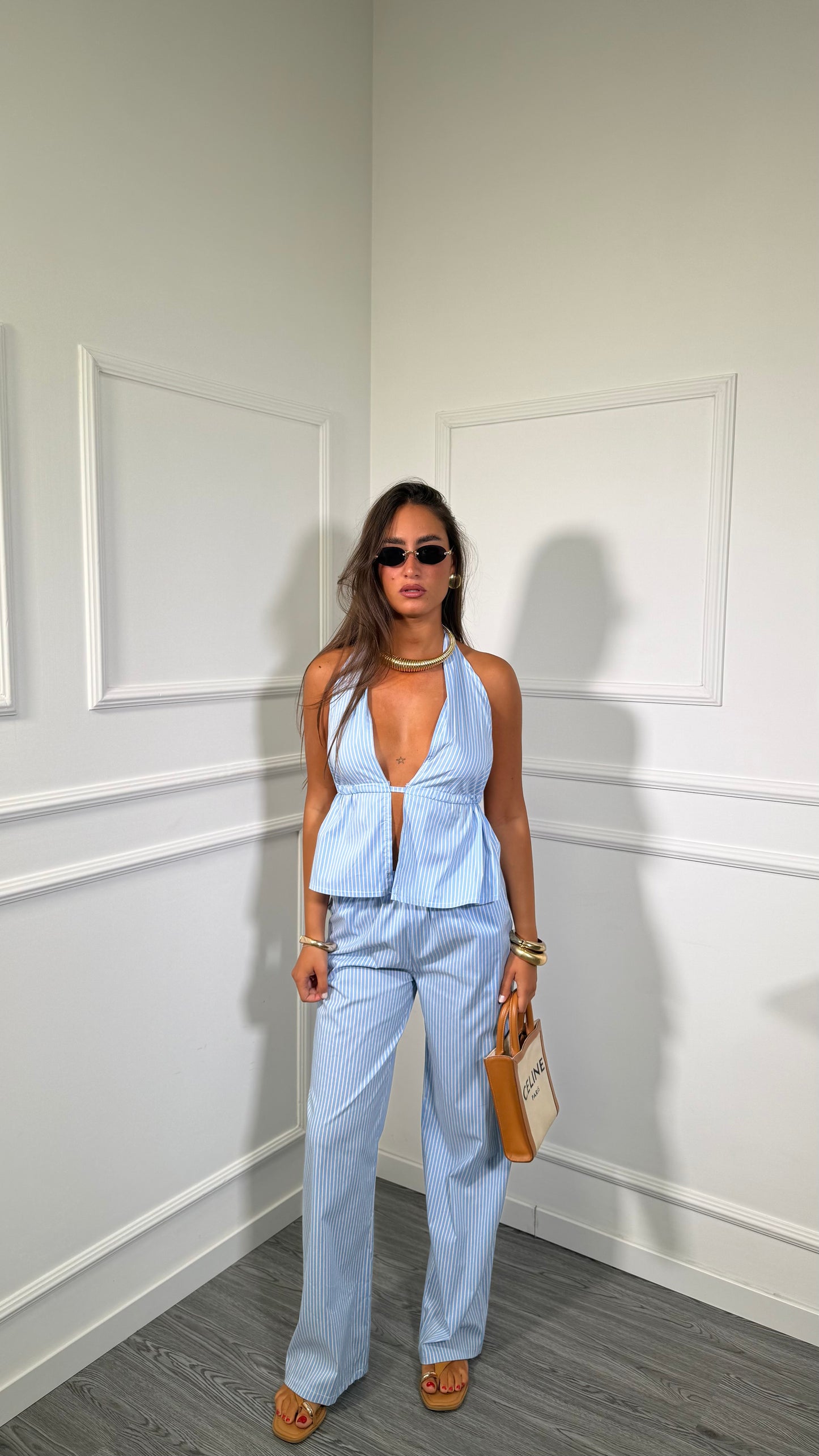 Coordinato a righe Tropicana azzurro c81126
