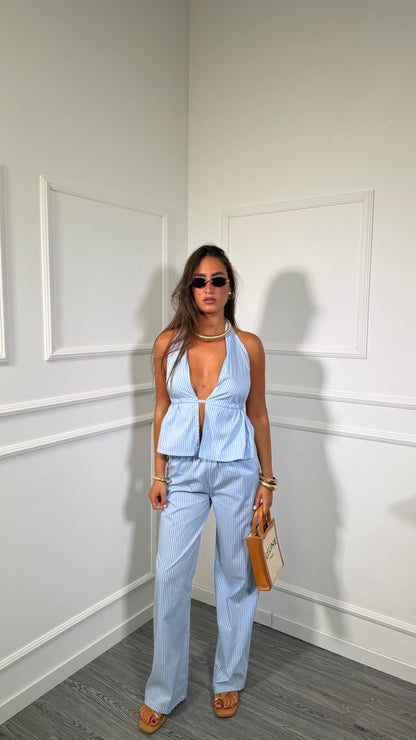 Coordinato a righe Tropicana azzurro c81126