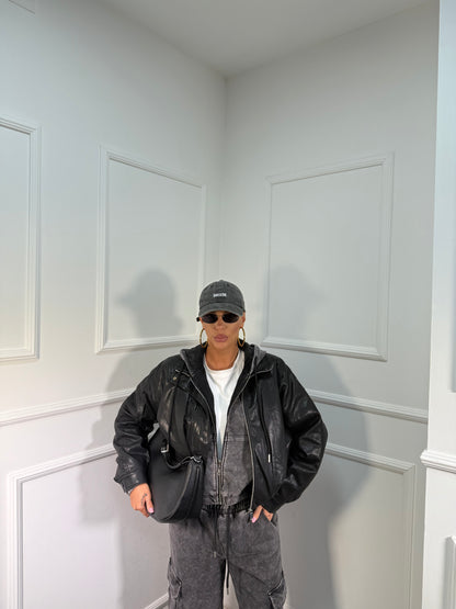 Giacca ecopelle Sidney nera premium quality har005