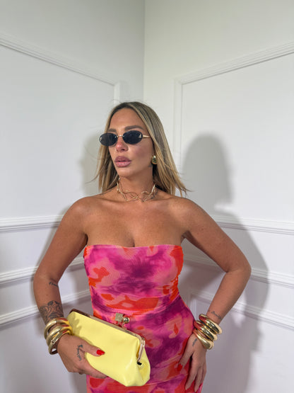 Abito midi in chiffon Tie-Dye arancio/fucsia 27553