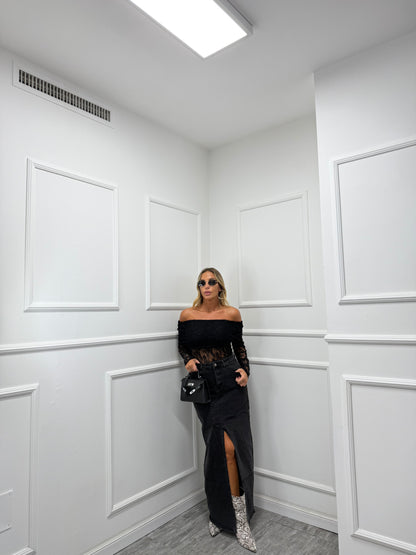 Longuette in denim Selena nera a723