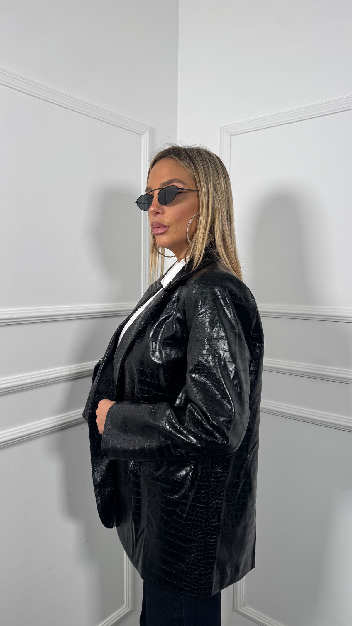 Blazer ecopelle in cocco Curvy nero 2470362