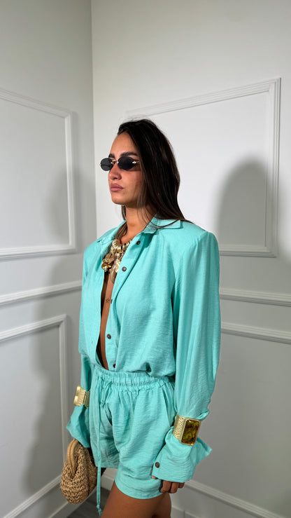 Coordinato misto lino con spalline Sirenuse tiffany 7105