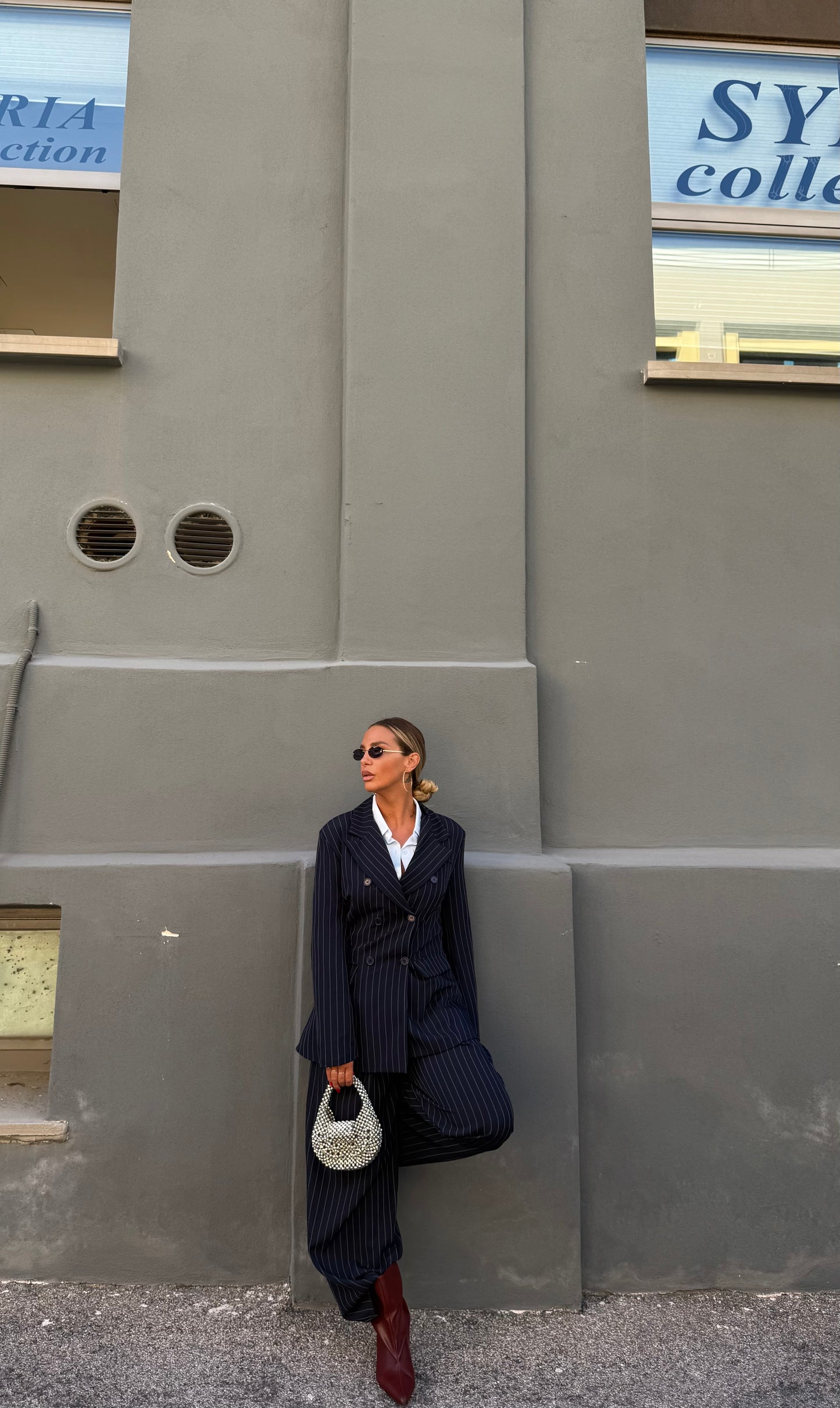 Tailleur gessato Smith blu notte my19526