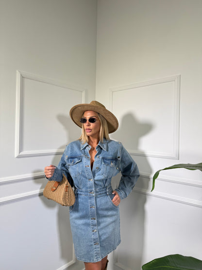 Abito in denim con manica removibile lavaggio chiaro Cindy w7958