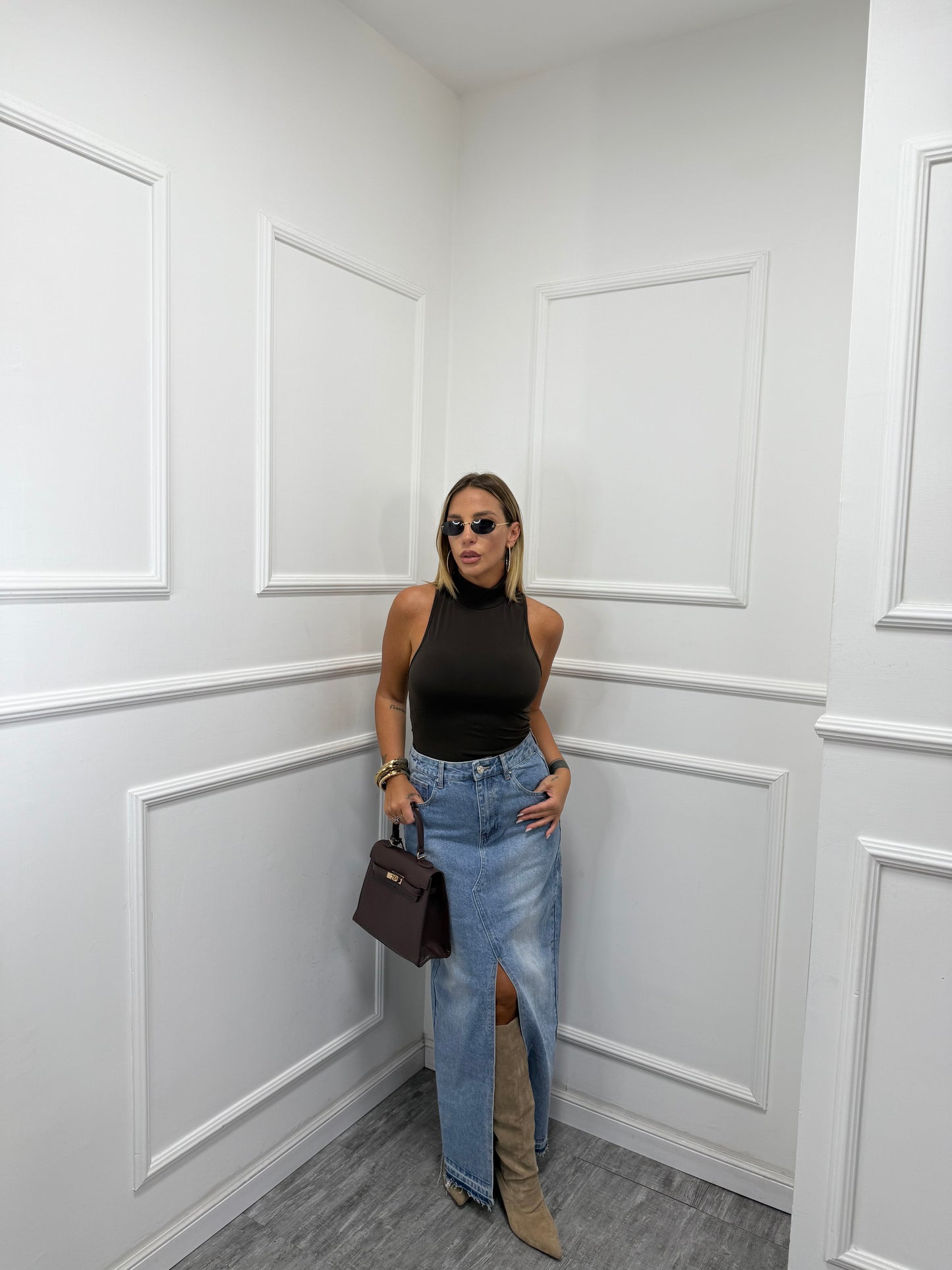 Longuette in denim Kim lavaggio chiaro a717