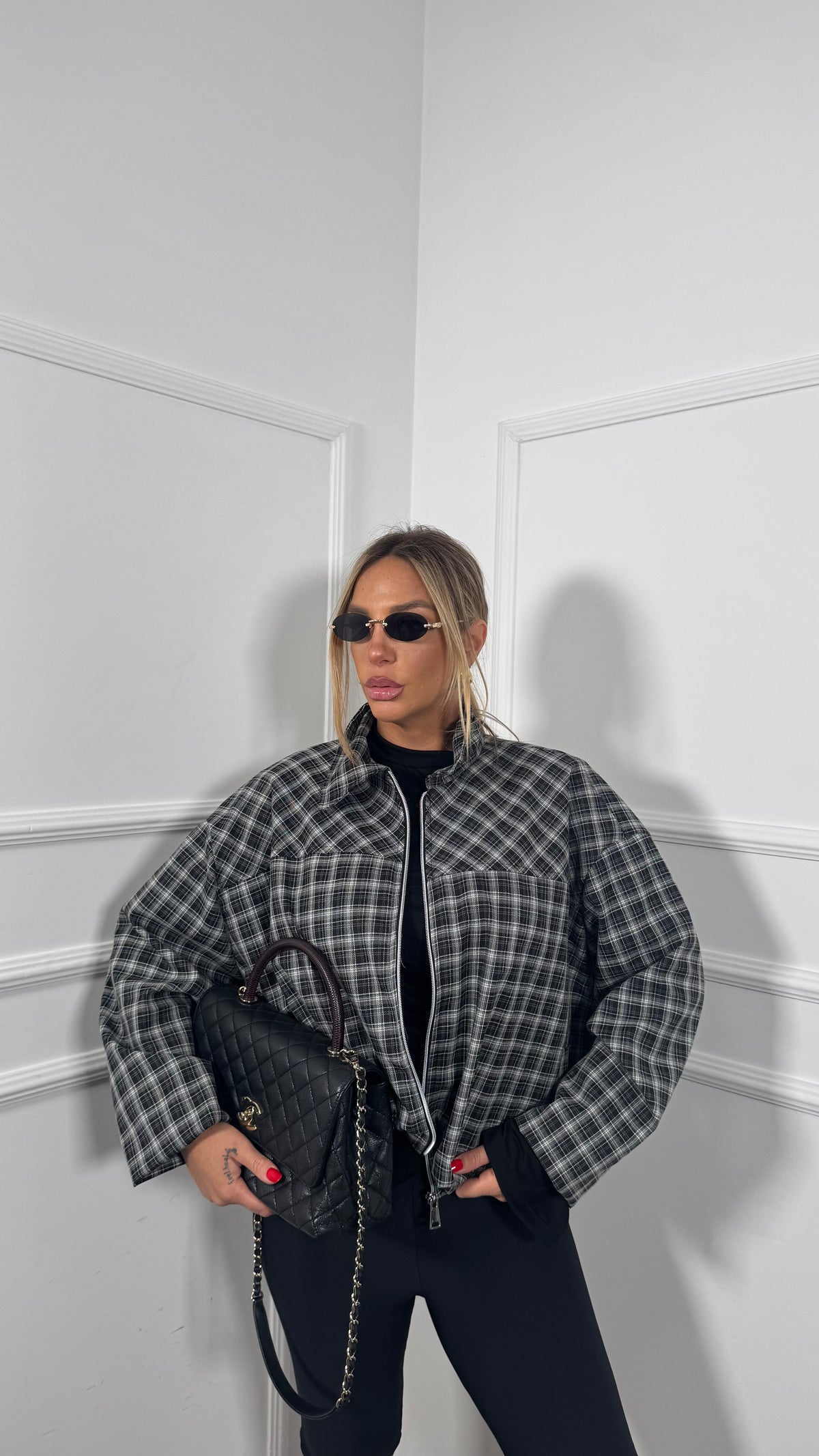 Bomber a quadri Washington nero/grigio m13627
