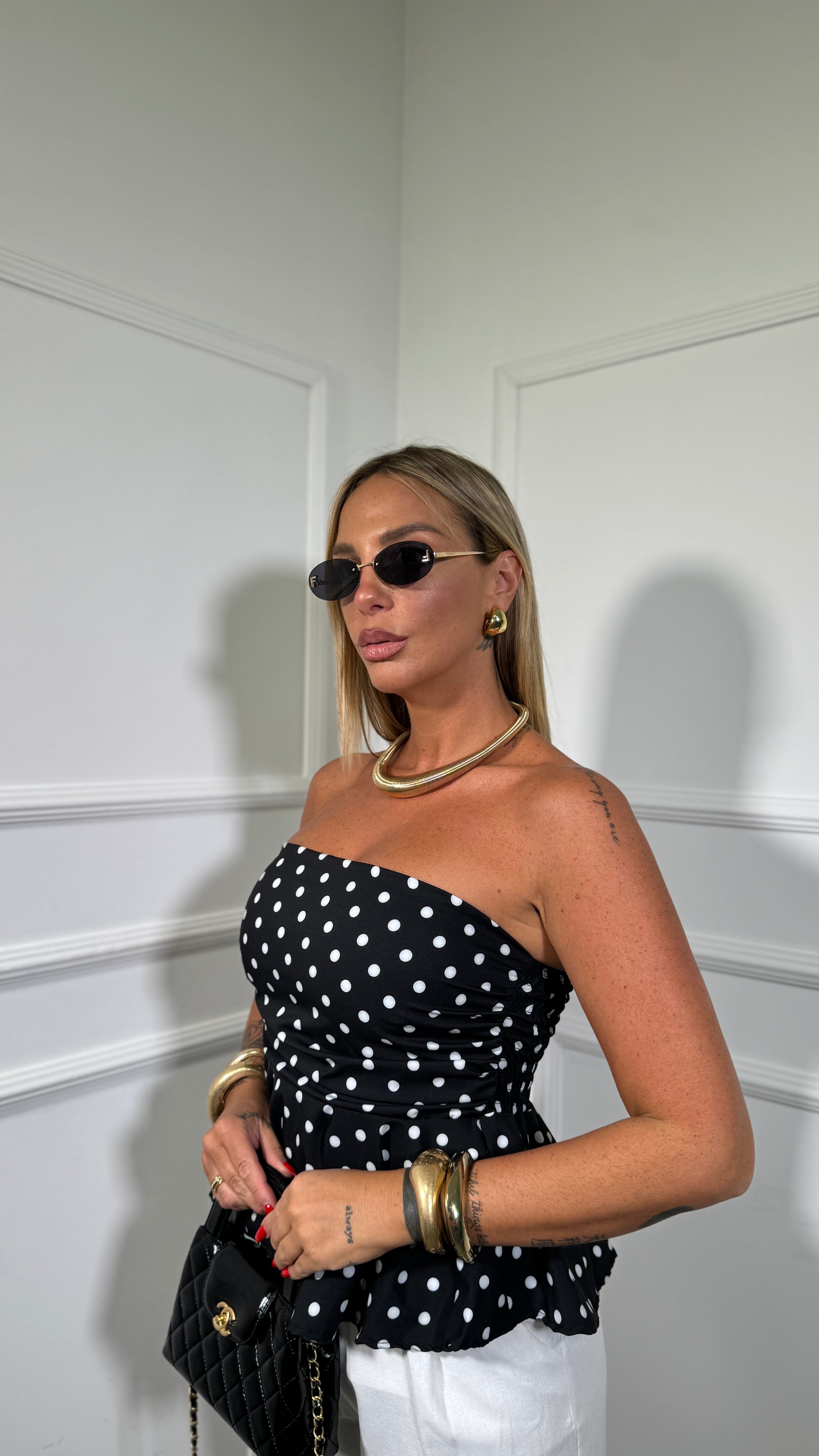 Top a fascia con pois Penny pois nero 31093