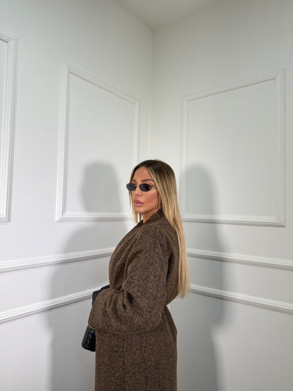 Cappotto lana cotta con cinturino Isabel cacao 250179