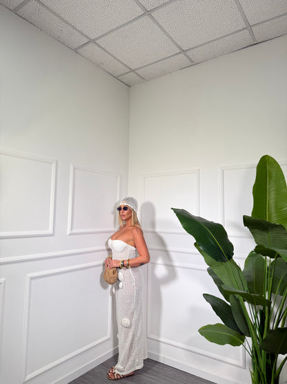 Abito midi a fascia con rose traforato  Lost Paradise bianco 50202