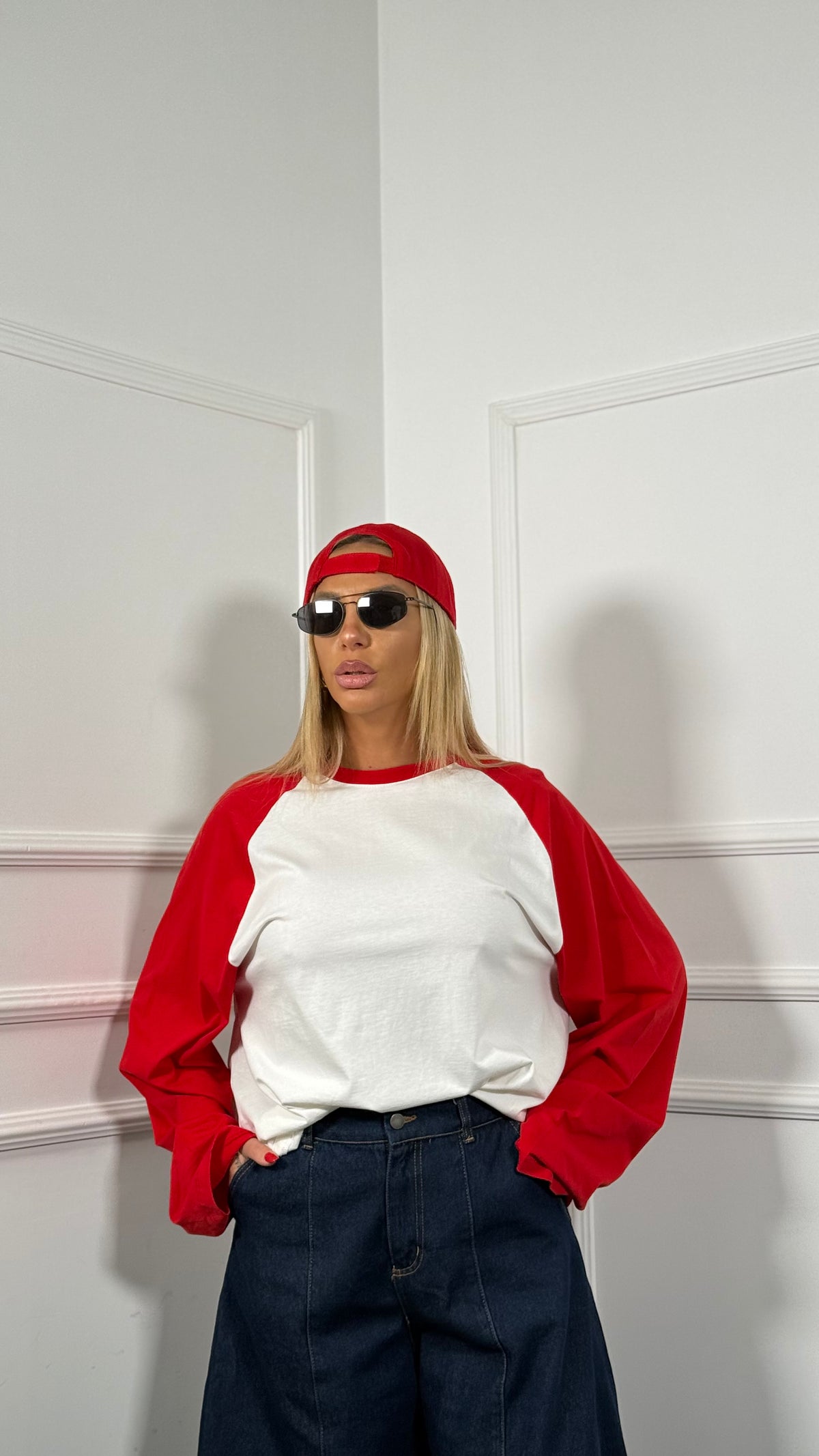 Shirt cotone by lumina Bicolor rossa/bianca ld6375