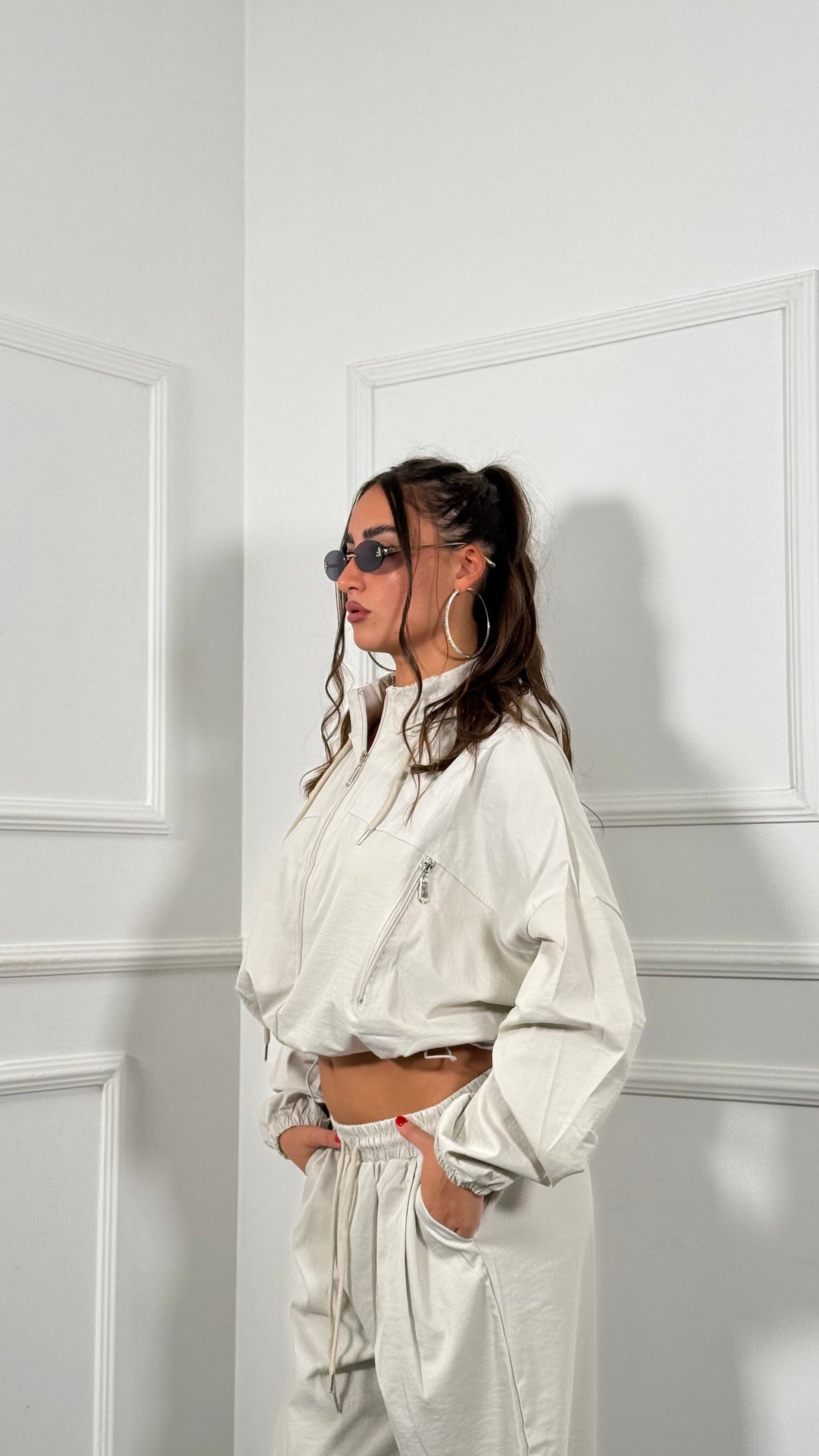 Coordinato tuta con coulisse Croft panna tj905