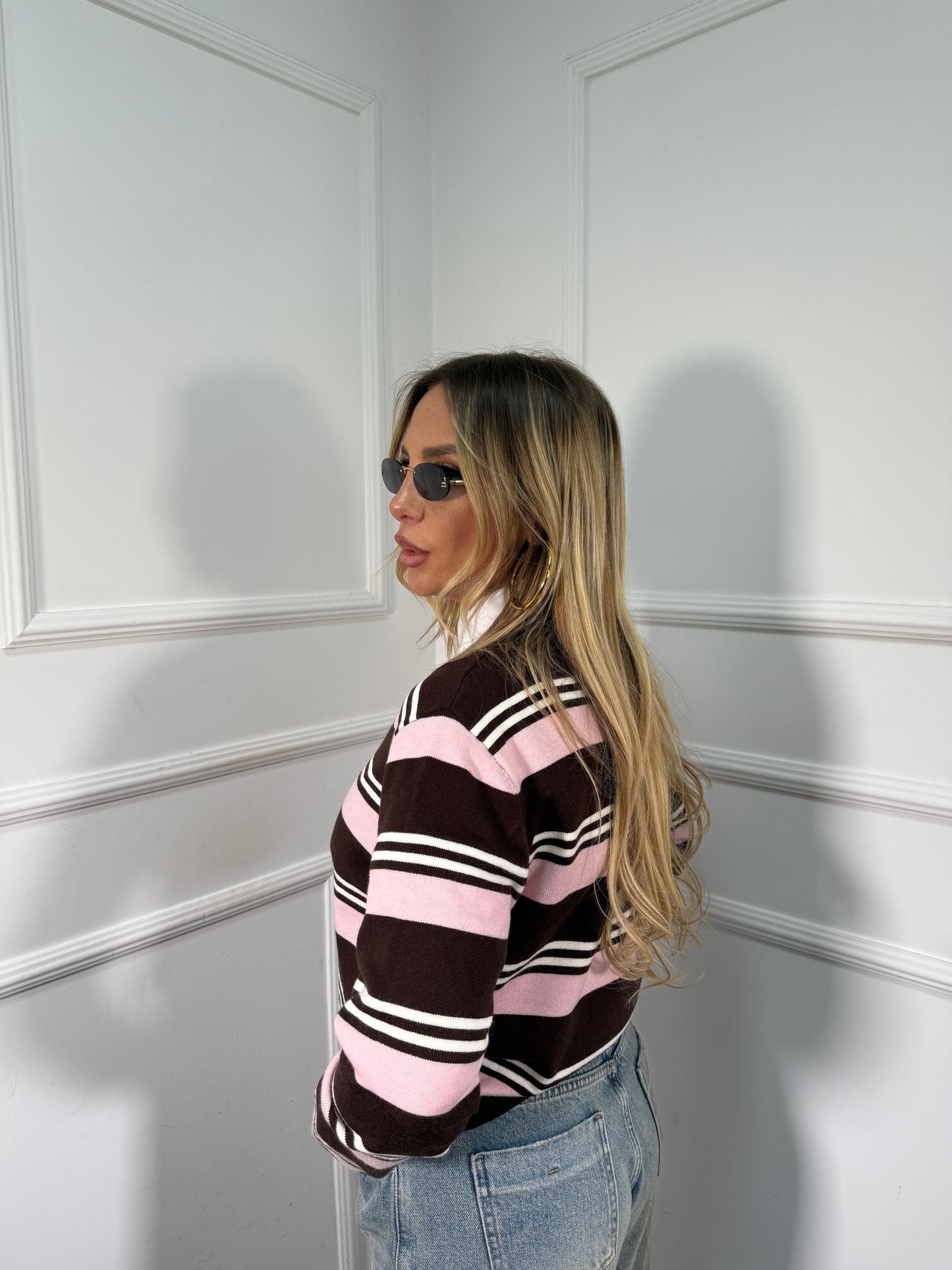 Cardigan lana rasata Laduree rosa/cacao yhc7203