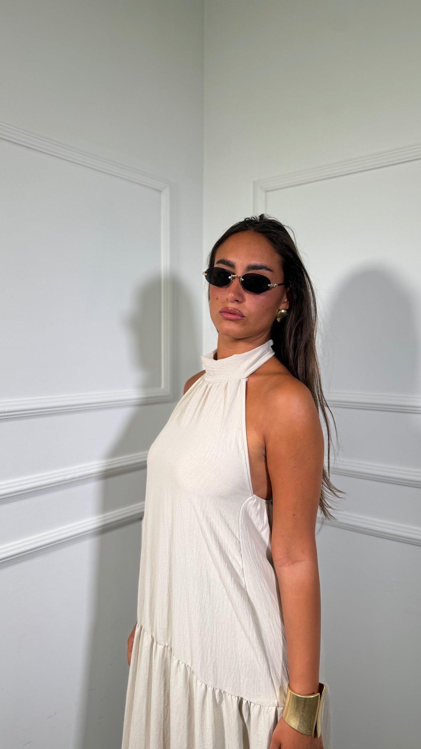 Abito midi con balze Desy sabbia