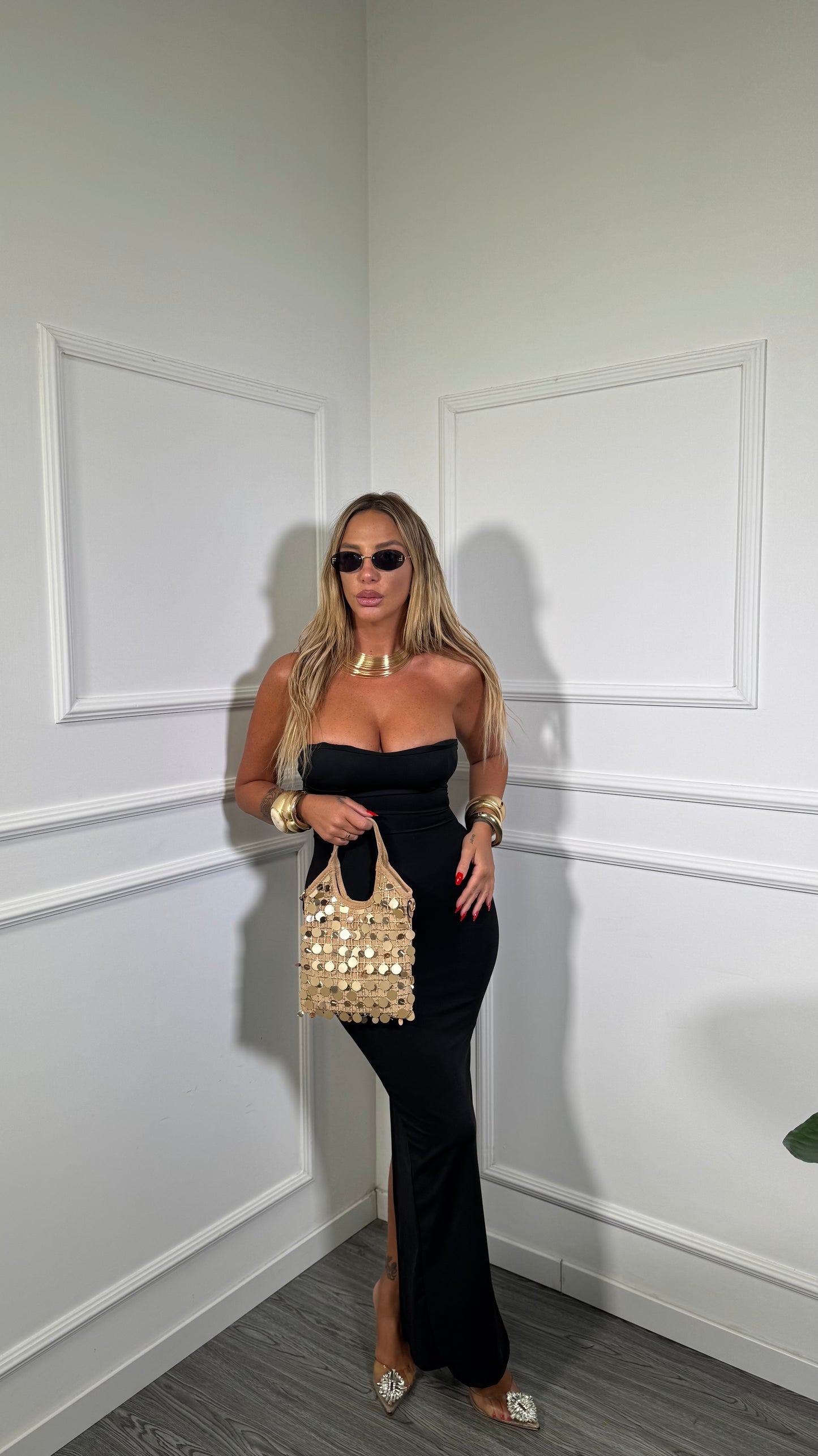 Abito lungo a tubino in lycra Ashanty nero