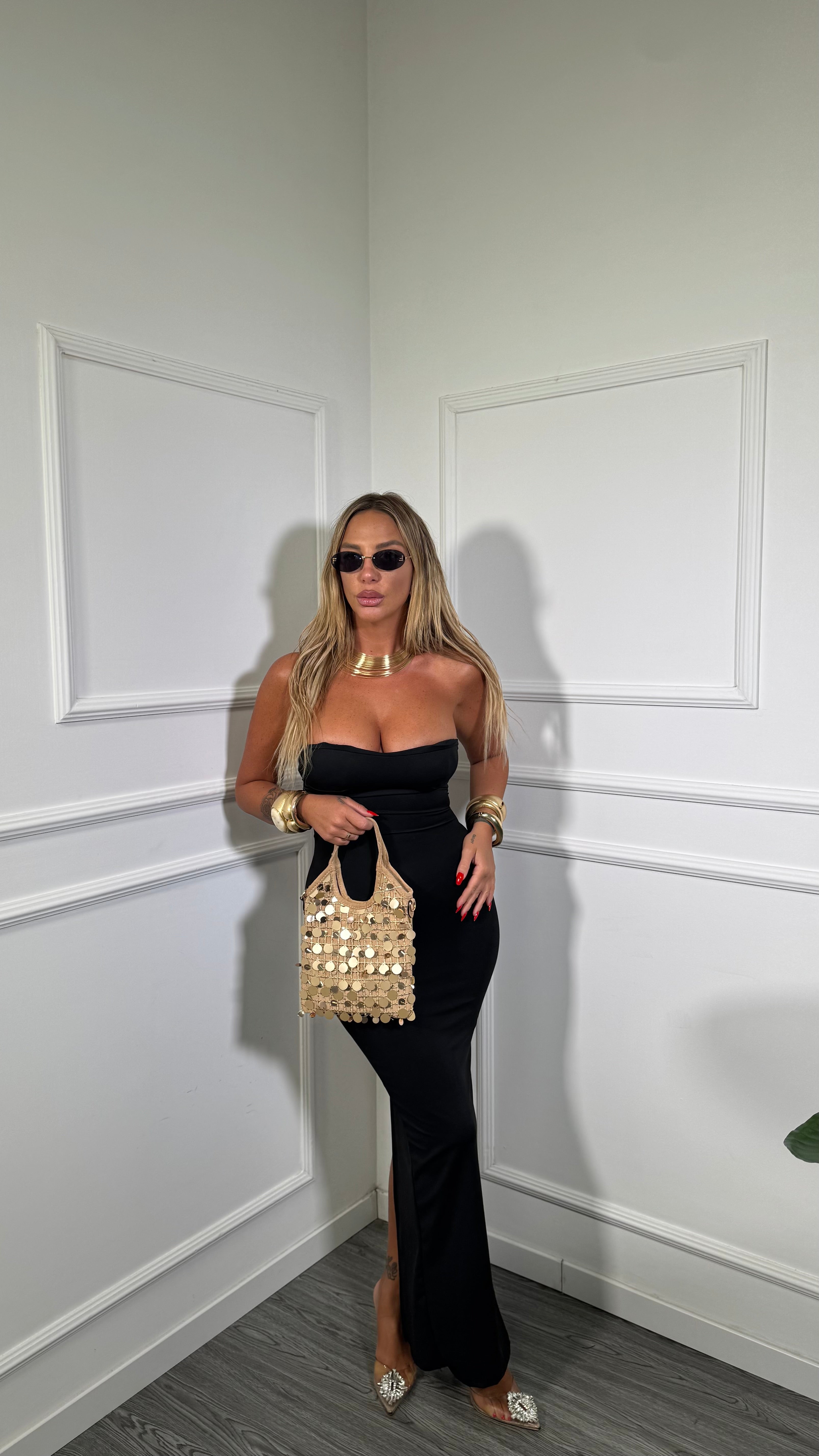 Abito lungo a tubino in lycra Ashanty nero