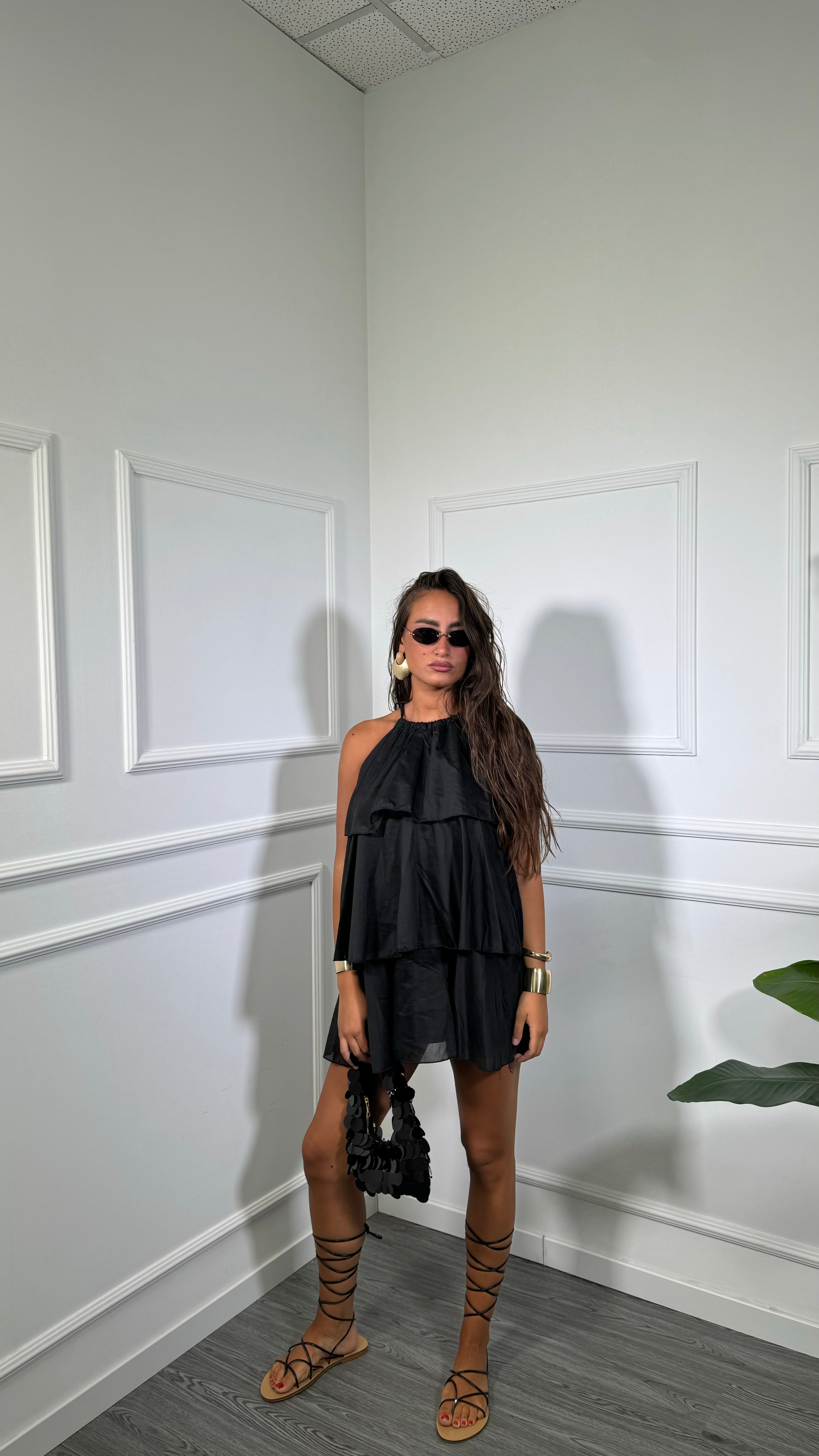 Abito corto con voilant in chiffon Holiday nero 66935