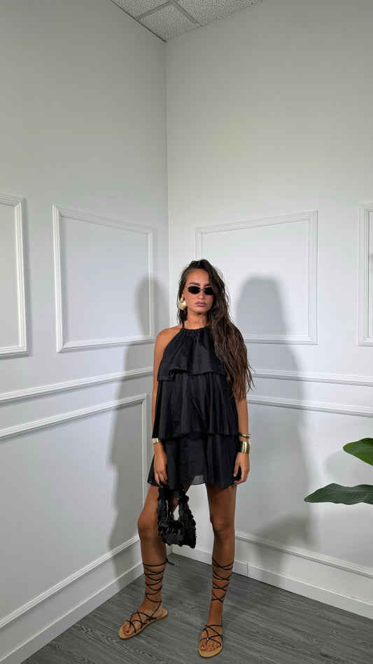 Abito corto con voilant in chiffon Holiday nero 66935