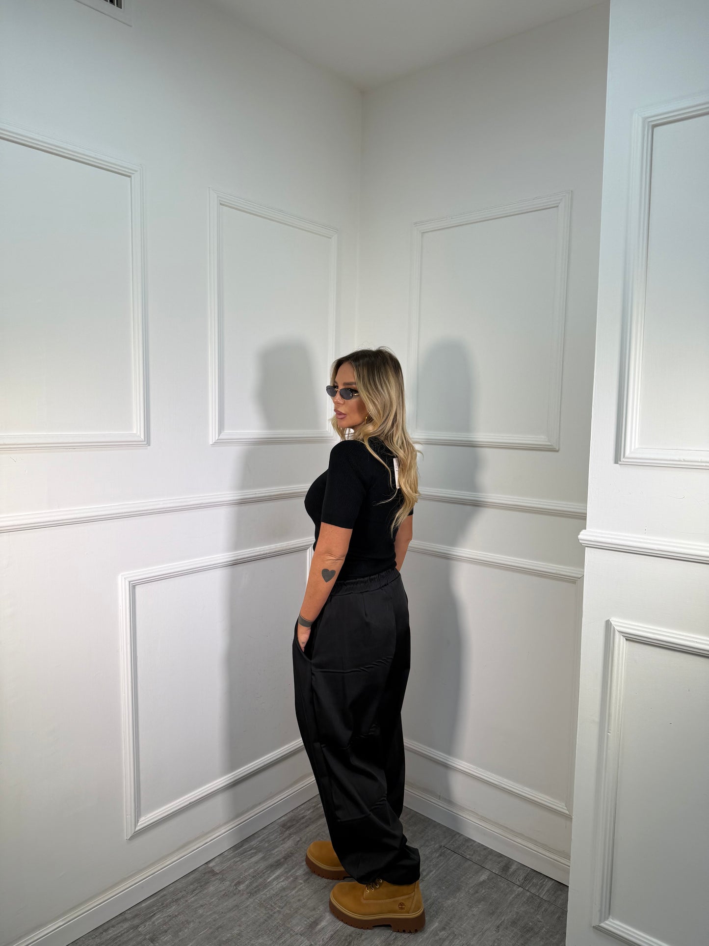 Pantaloni balloon tessuto tecnico nero 3738