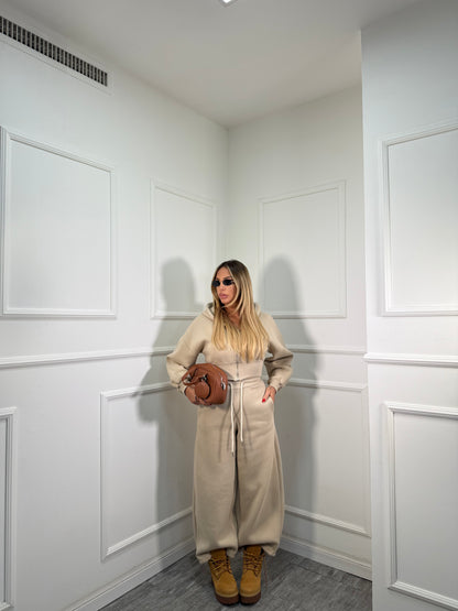 Coordinato in tuta con felpa crop Jeremy beige 97065