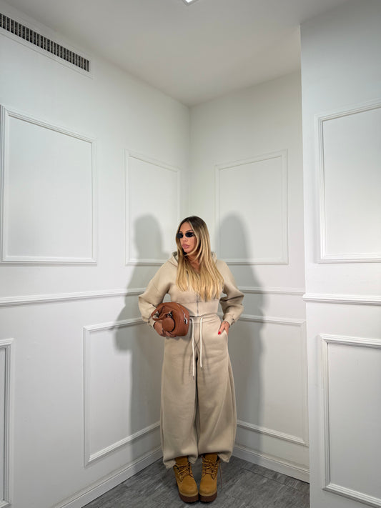 Coordinato in tuta con felpa crop Jeremy beige 97065