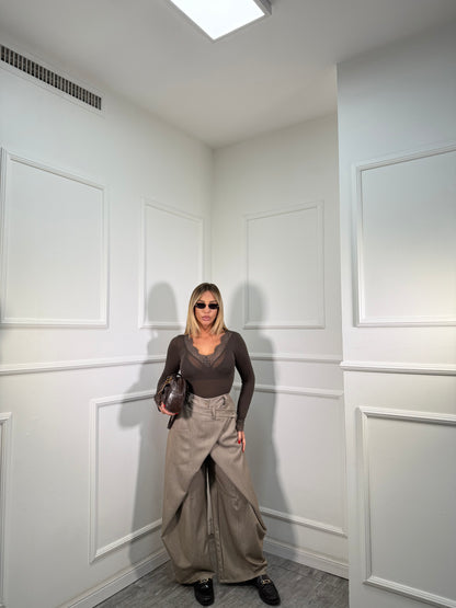 Pantaloni balloon doppio bustino asimmetrico Tokyo taupe nf9251