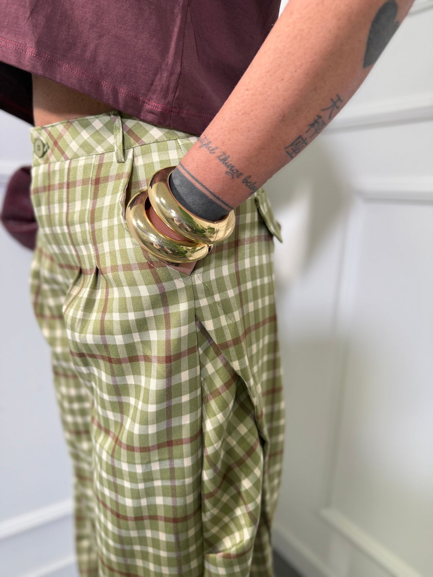 Pantaloni balloon a quadri Niky verde 2765