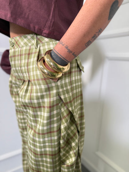 Pantaloni balloon a quadri Niky verde 2765