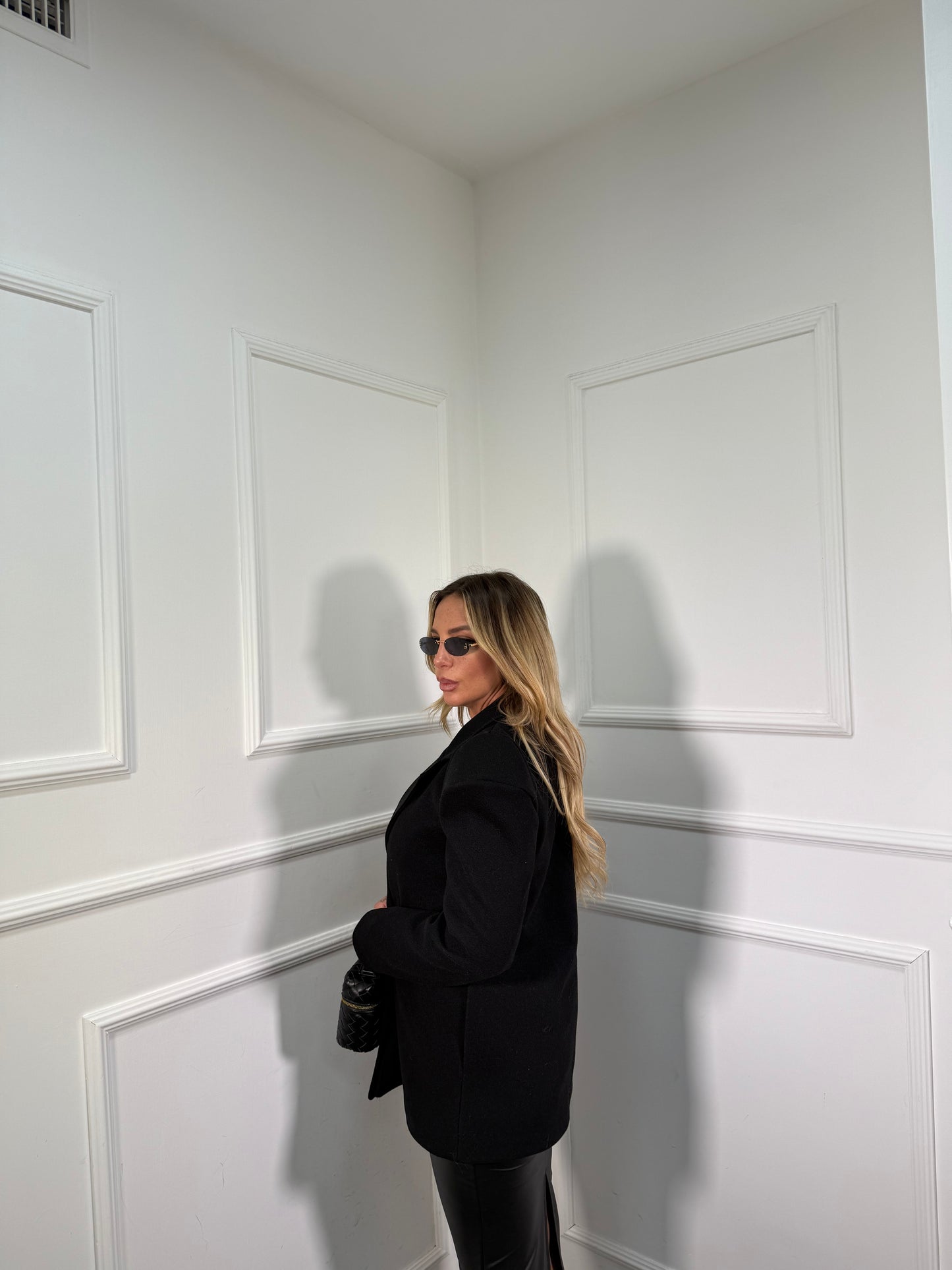 Blazer coat in panno con spalline Melody nero 251154