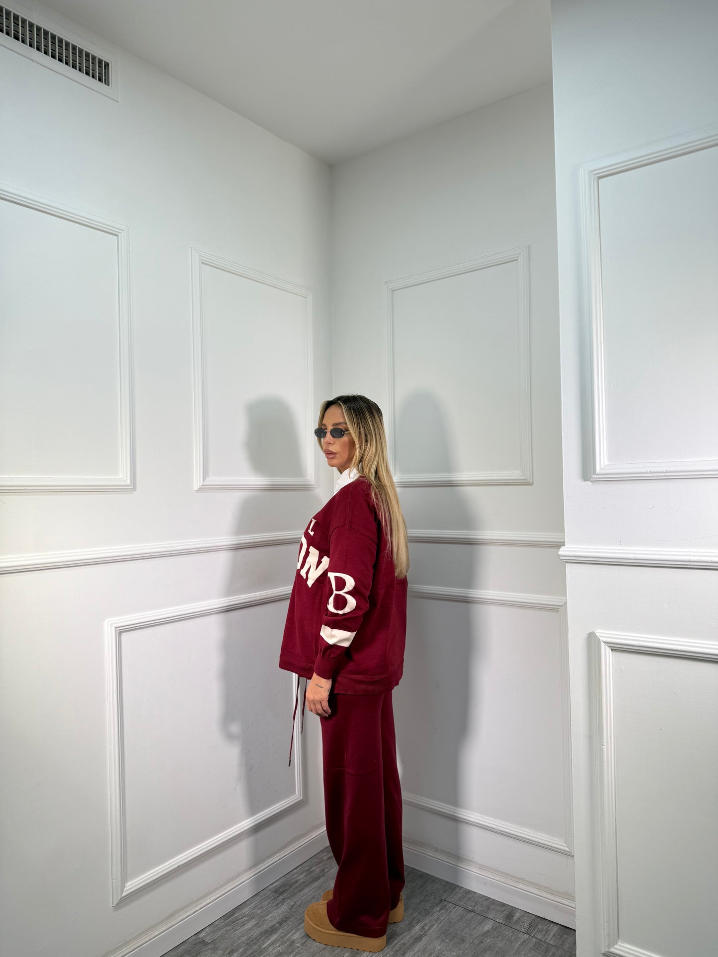 Coordinato in lana rasata Boston bordeaux 3654