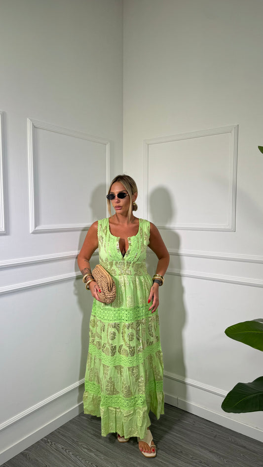 Abito midi in cotone Indiana verde 2502