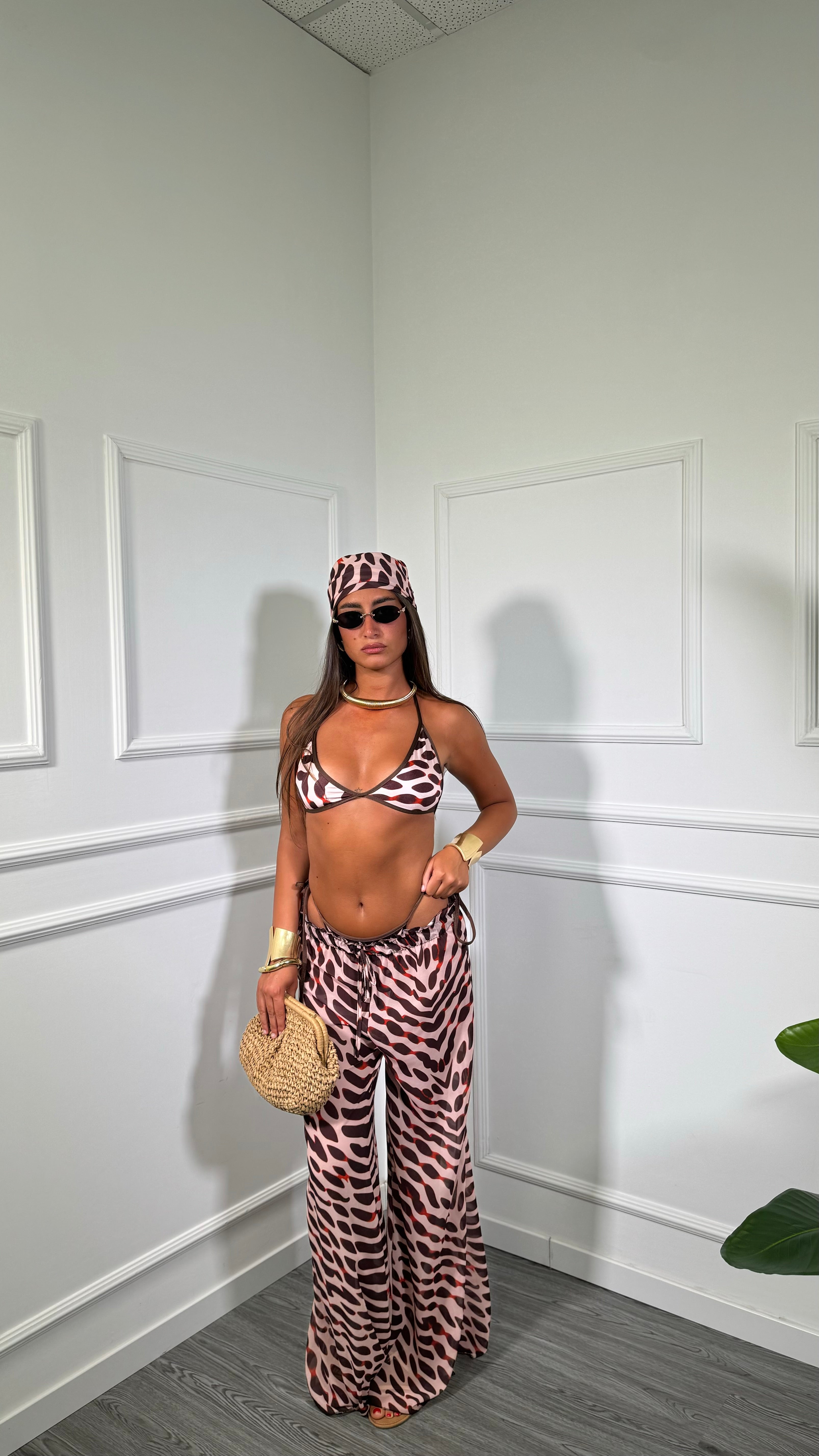 Costume con copricostume + bandana animalier marrone 2444