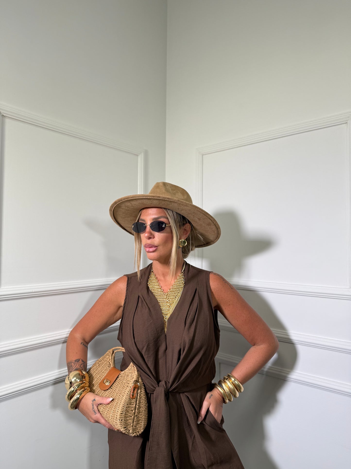 Jumpsuit palazzo in cotone (Curvy) Cassie cioccolato 5114