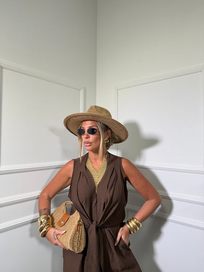 Jumpsuit palazzo in cotone (Curvy) Cassie cioccolato 5114