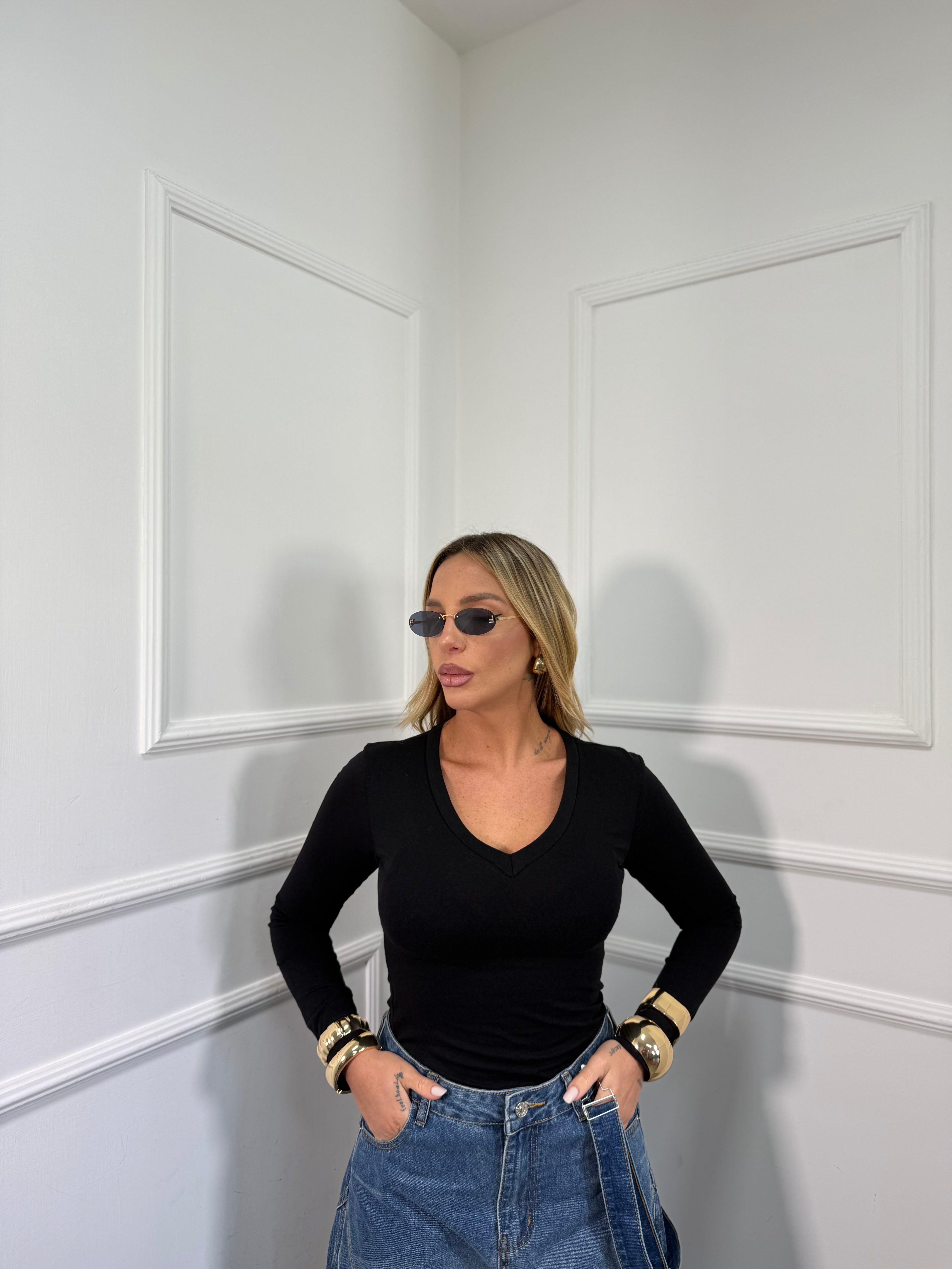 Shirt scollo a V in cotone All Day (vari colori) 5529