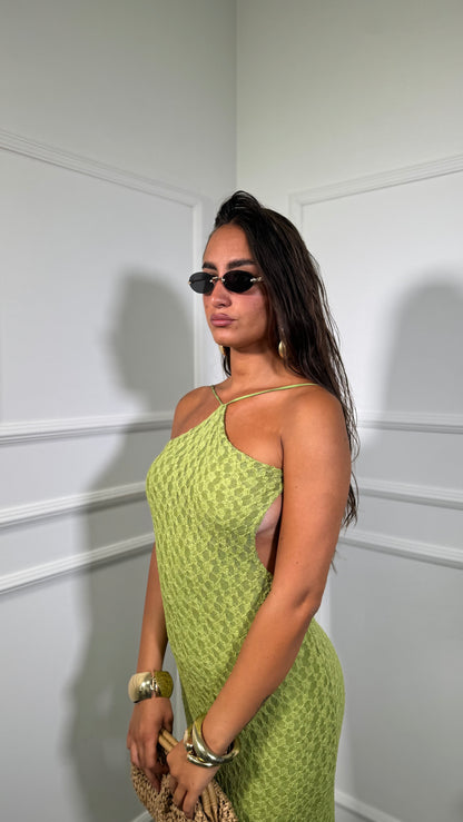 Abito midi in pizzo scollo sul retro verde avocado Mikla a3155