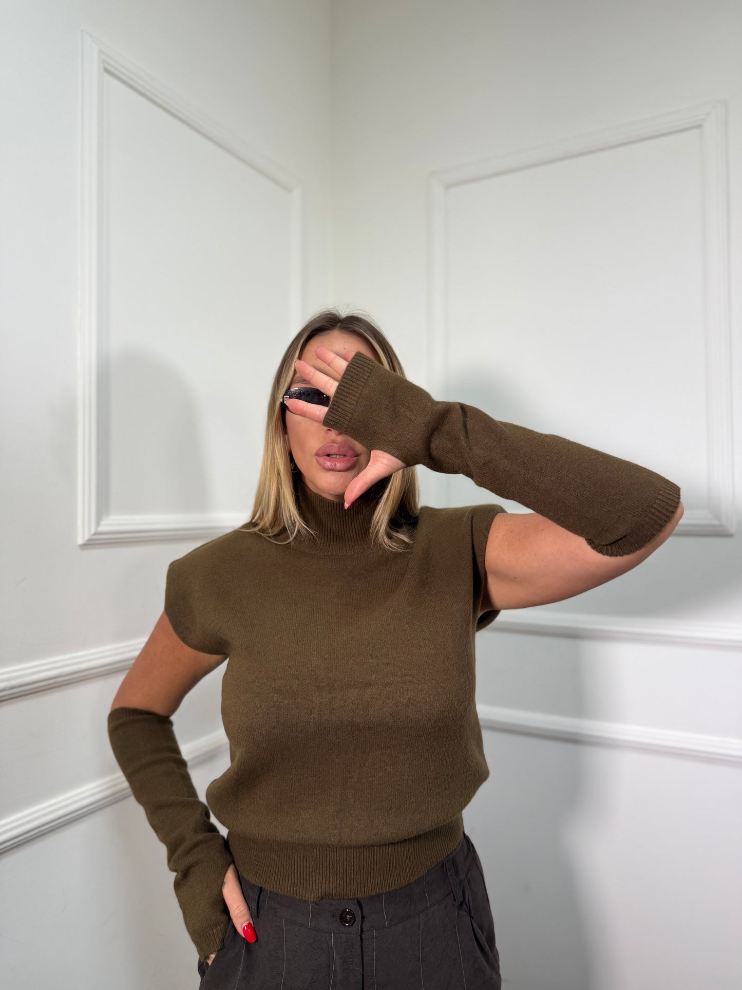 Maglioncino lana rasata con manicotti Candy cacao