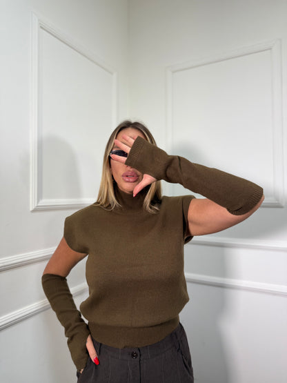 Maglioncino lana rasata con manicotti Candy cacao