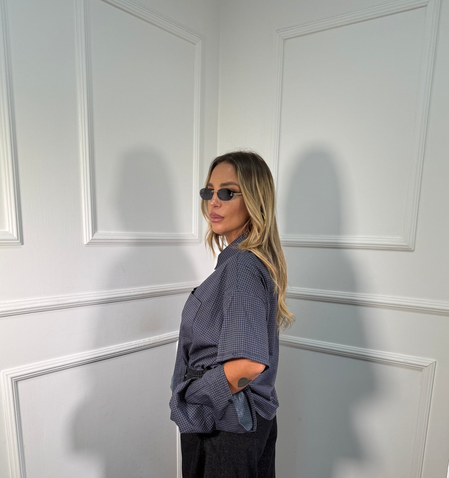 Camicia con manicotti Nevada blu c81117